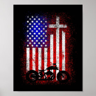 Poster Moto Vintage Drapeau Usa Foi Chrétienne Pour Bi