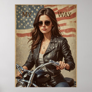 Poster moto vintage fille moto
