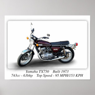 Poster Moto Yamaha TX750 1973 - Taille A3/A4 Imprimer