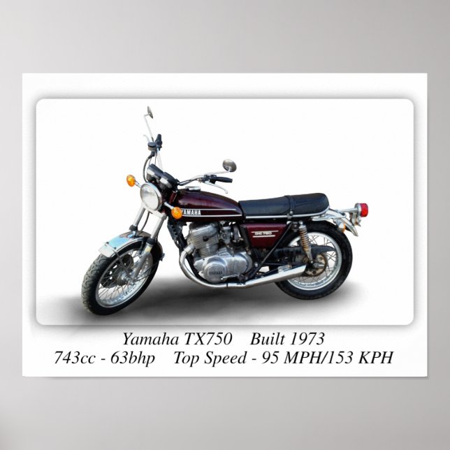 Poster Moto Yamaha TX750 1973 - Taille A3/A4 Imprimer (Devant)