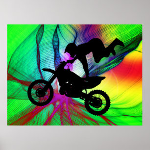 Poster Motocross dans le Web de l'araignée psychédélique