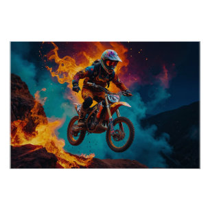 Poster Motocross Racer et éruption volcanique