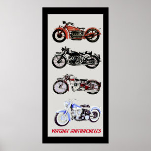 Poster MOTOCYCLES vintages, gris noir