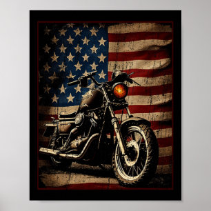 Poster Motocyclette Drapeau Usa Rétro Biker