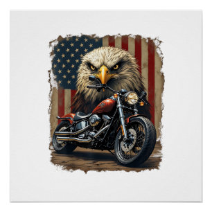 Poster Motocyclette Drapeau USA Rétro Biker Chopper