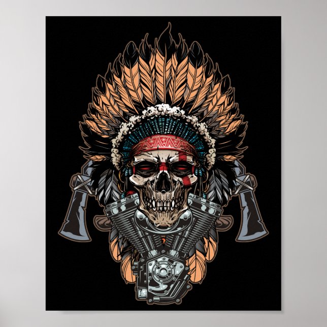 Poster Motocyclette en chef indienne amérindienne (Devant)