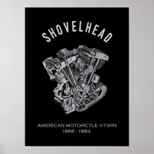 Poster Motocyclette HD Vtwin Moteur de Tête de Tirage Vél