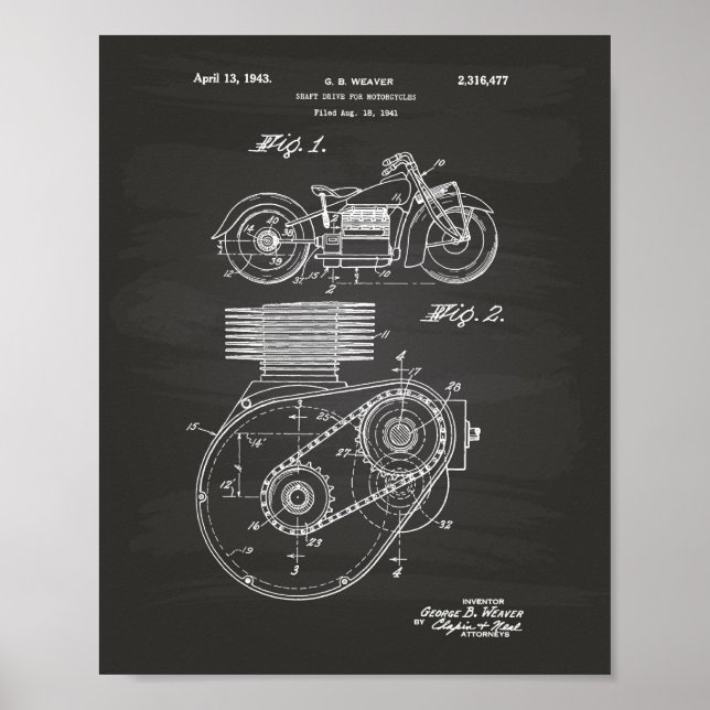 Poster Motocyclettes 1943 Brevet Art Chalkboard (Devant)