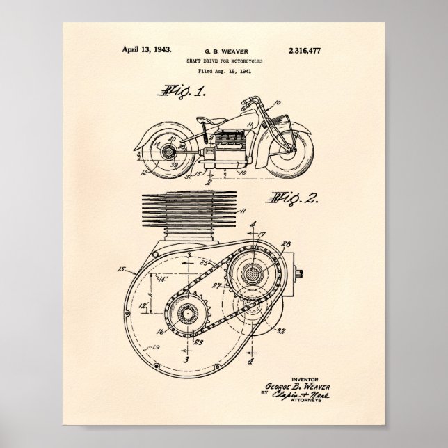 Poster Motocyclettes 1943 Brevet Art Vieux Poivre (Devant)