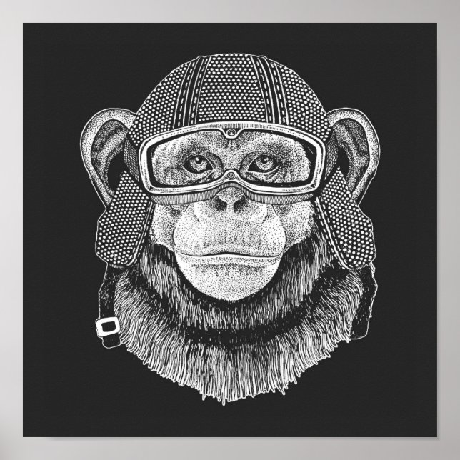 Poster Motocycliste Chimpanzé (Devant)