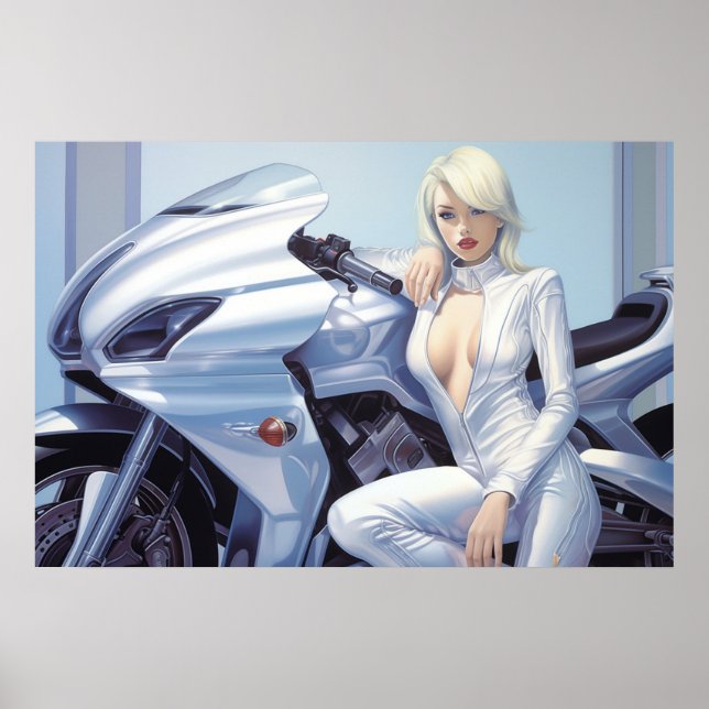 Poster Motorcycle Babe aérographe art (Devant)