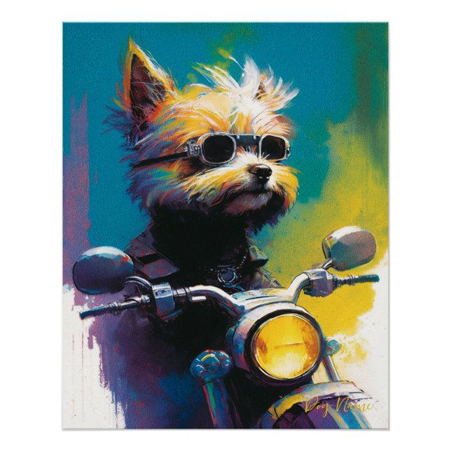 Poster Motorcycle, Motorbike - Yorkshire Terrier Dog 002 (Devant)