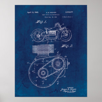 Poster Motorcycle Shaft Drive 1943 Brevet Blueprint