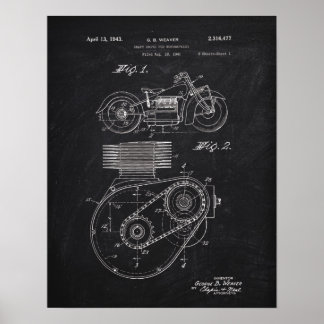 Poster Motorcycle Shaft Drive 1943 Patent Chalkboard