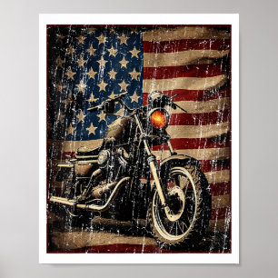 Poster Motorcycle USA Drapeau Retro Biker