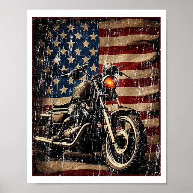 Poster Motorcycle USA Drapeau Retro Biker (Devant)