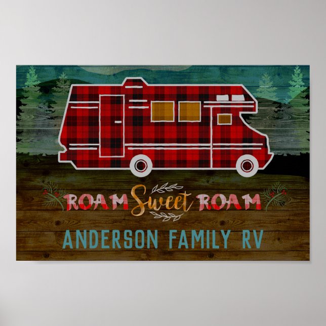 Poster Motorhome RV Camper Travel Van Rustic Personalized (Devant)