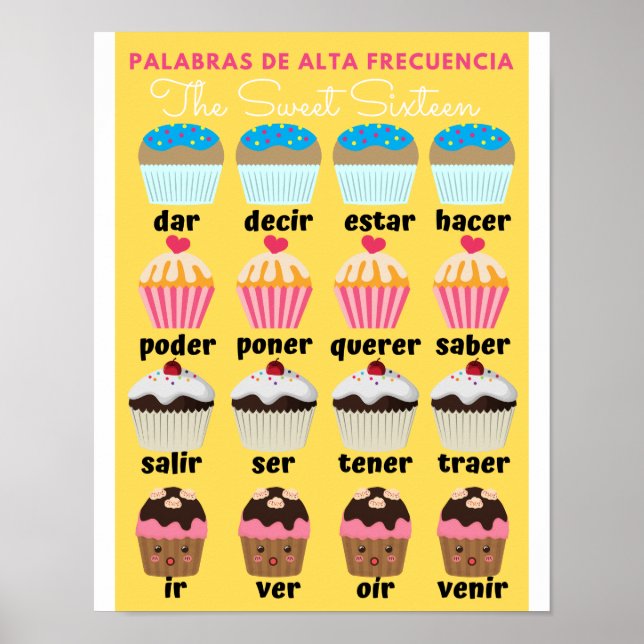Poster Mots de haute fréquence en espagnol Sweet 16 (Devant)