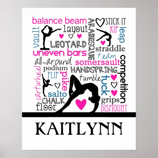 Poster Mots de terminologie de gymnastique avec monogramm (Devant)
