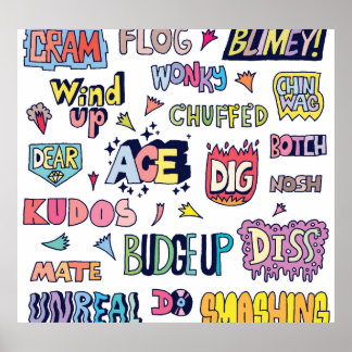 Poster Mots en argot anglais, lettres de gribouillis