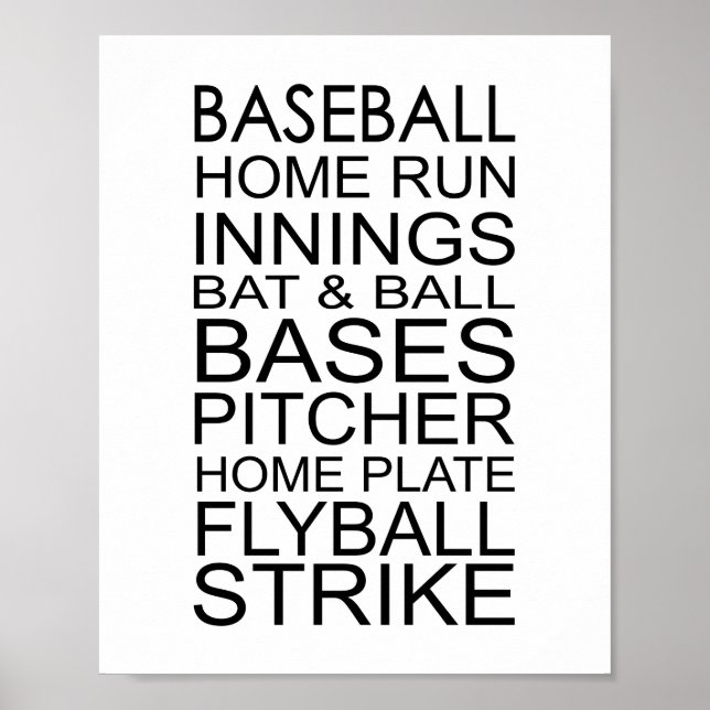 Poster Mots Et Phases Du BaseballTypographie (Devant)