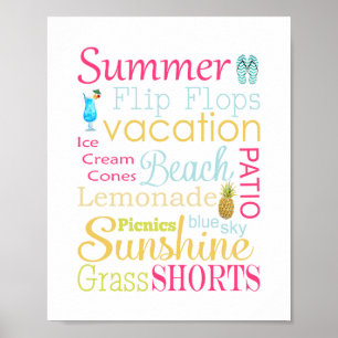 Poster Mots et Phrases Colorés d'Été