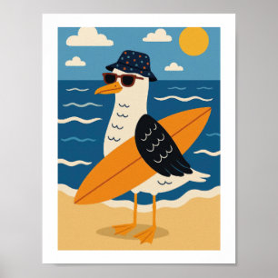 Poster Mouette de surf cool vacances rétro à la plage