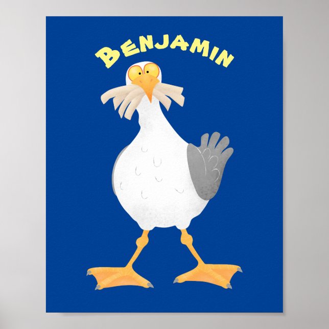 Poster Mouette drôle avec frites dessin animé (Devant)