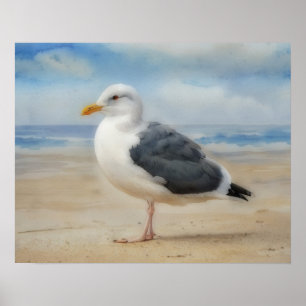 Poster Mouette sur l'affiche d'art oiseau de plage
