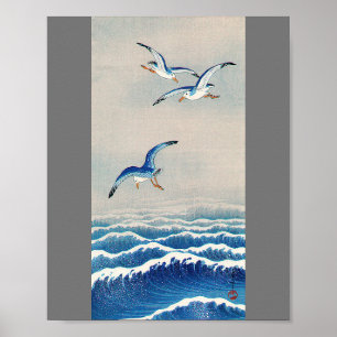 Poster Mouettes au-dessus des vagues, Watanabe Seitei