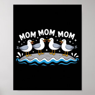 Poster Mouettes Maman Criant Eau Plaisir Plage Famille