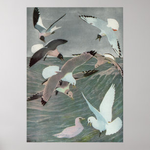 Poster Mouettes sur les vagues de l'océan par Louis Agass