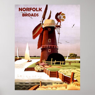 Poster Moulin à vent sur la côte de Norfolk Broads, voyag