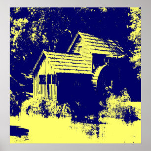 Poster Moulin bleu marine et jaune