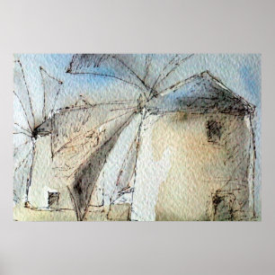 Poster Moulins à vent grecs