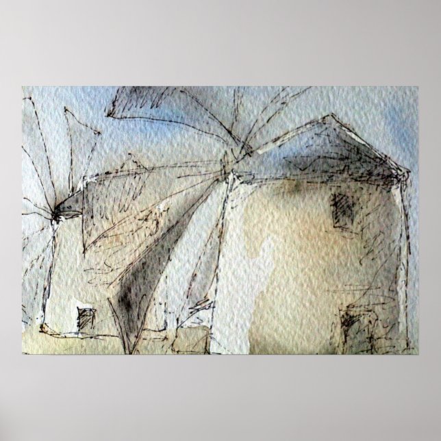 Poster Moulins à vent grecs (Devant)