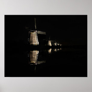 Poster Moulins à vent lumineux, Kinderdijk à l'affiche de
