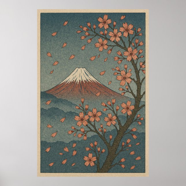 Poster Mount Fuji in Spring: Cherry Blossom Serenity (Devant)