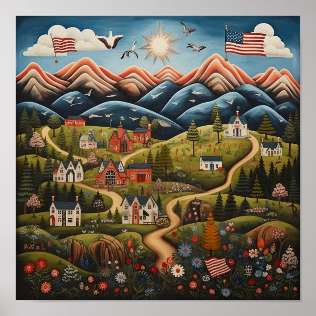 Poster Mountain Community American Folk Art (Devant)