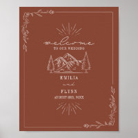 Mountain Line Art Terracotta Mariage Bienvenue