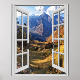 Poster Mountain Peaks View Trompe l'oeil Fake Window