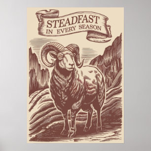 Poster Mountain Ram Steadfast Nature Bois Design