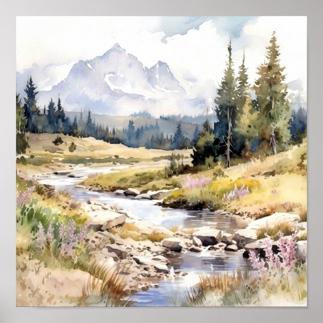 Poster Mountain River Colorado peinture aquarelle (Devant)