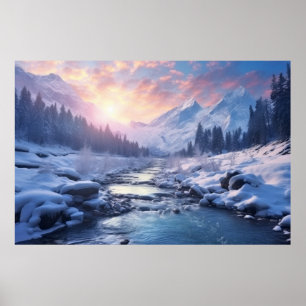 Poster Mountains River Serene Paysage Art