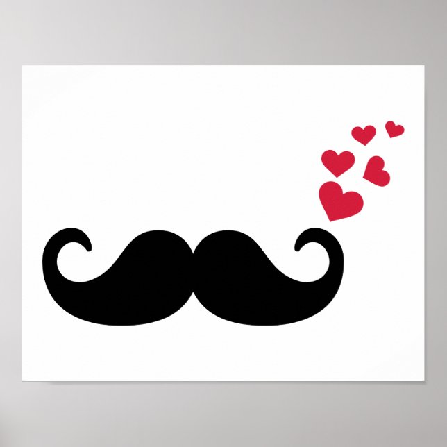 Poster Moustache coeur rouge amour (Devant)