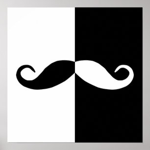 Poster Moustache moitié noire et blanche