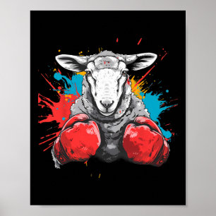 Poster Mouton Boxeur Avec Gants De Boxe Kickboxing Drôle