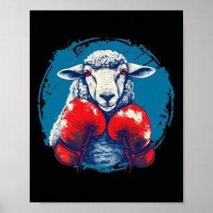 Poster Mouton Boxeur Avec Gants De Boxe Kickboxing Drôle 