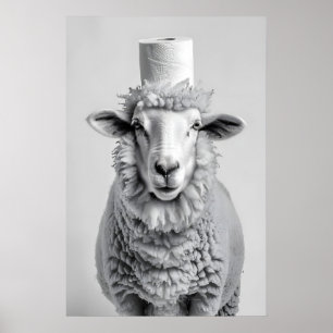 Poster Mouton drôle avec chapeau de papier toilette, Art 