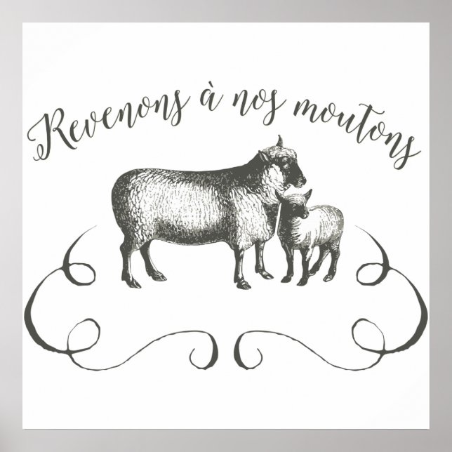 Poster Mouton Ferme Funny Expression française Style Vint (Devant)